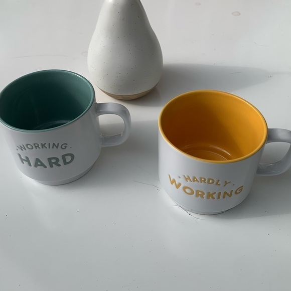 Stoneware Mugs, a set of two HARDLY WORKING and WORKING hard mugs. - Picture 3 of 10